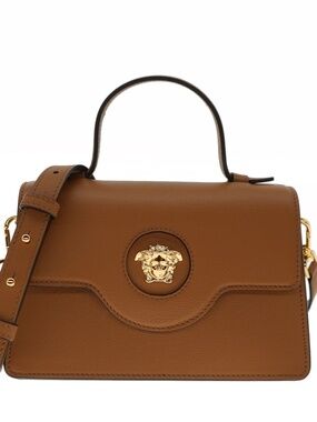 Versace Medusa Top Handle Shoulder Bag Brown Leather New